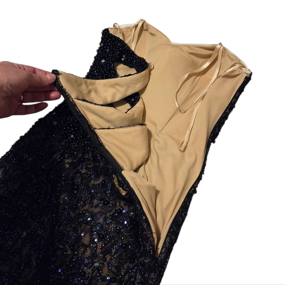 La Femme Strapless Sequin Gown 20943 Black Silver Prom Formal Open Back Size 2 - Picture 10 of 13